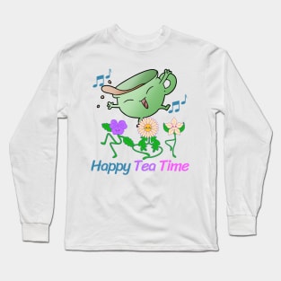 Teacups and flowers that are happy when it's tea time Long Sleeve T-Shirt